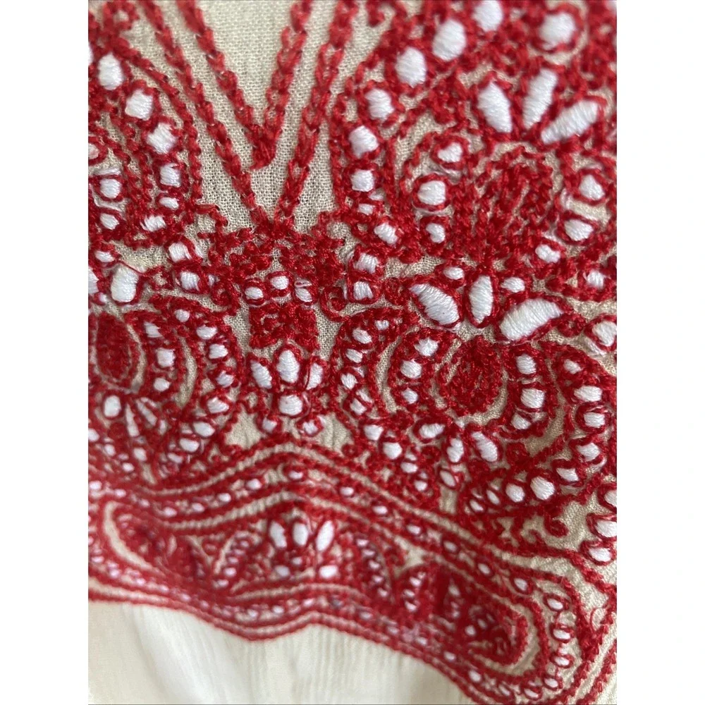 FREE PEOPLE Small WIND WILLOW EMBROIDERY LONG SLEEVE TUNIC DRESS Cream And Red